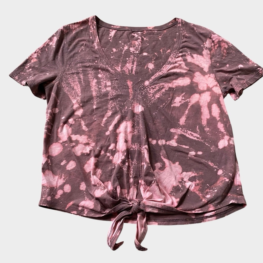 Lululemon Tie Dye T Shirt Tie Front Women Size S Pink Pima Cotton Activewear